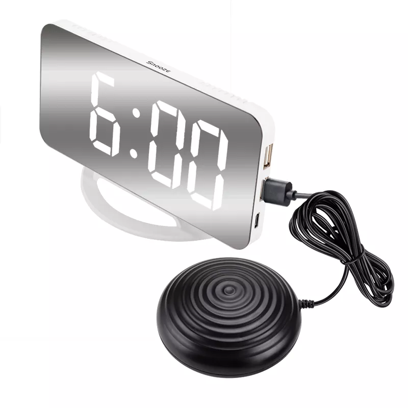 Despertador LED com vibração de espelho duplo USB para surdos