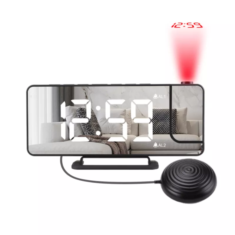 Relógio de vibração com exibição de tempo de espelho LED com projetor
